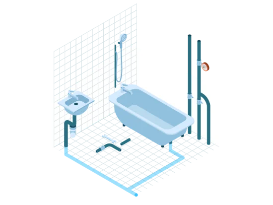 Herconfiguratie van sanitair en leidingwerk in de badkamer